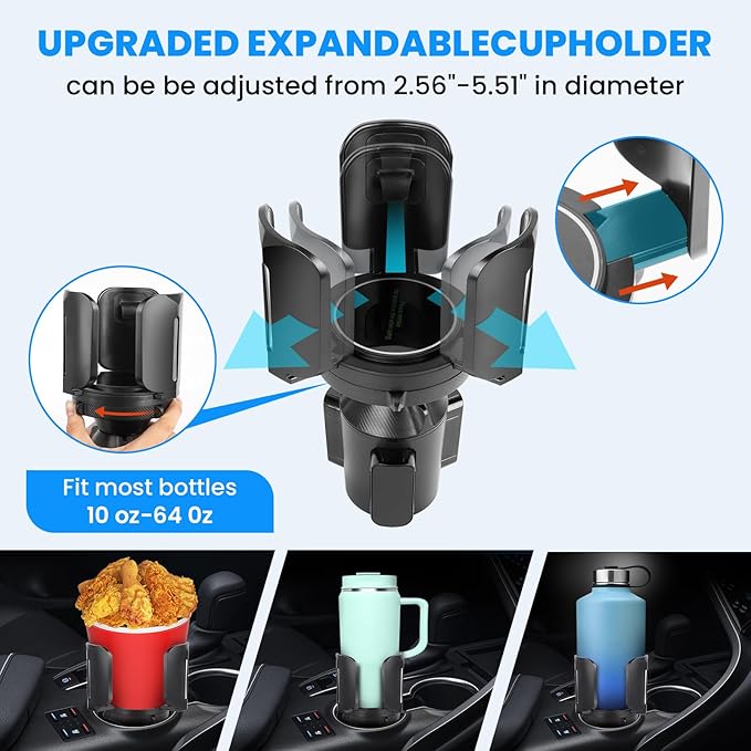 Cup Holder Expander for Car with Adjustable Holder & Base, Compatible with 10 to 64 oz Yeti Ramblers, Stanley, Hydro Flask, N