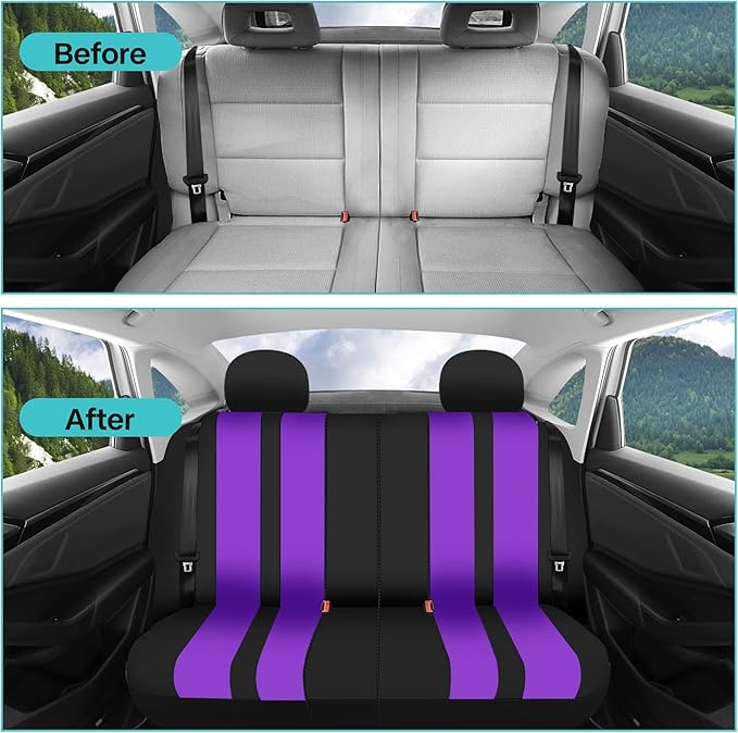 FH Group Car Seat Cover Full Set Striking Striped Car Seat Covers with Front Seat Covers and Rear Split Bench, Universal Fit 