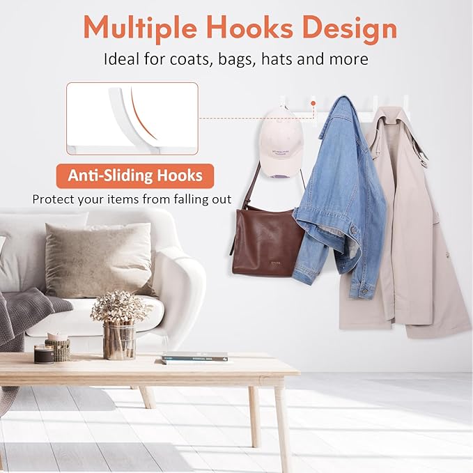 Optish Coat Rack Wall Mount, Coat Hook Wall Mount, Wall Hooks for Hanging, Hat Rack for Walls, Coats Hanger with 10 Hook, Tow