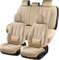 Coverado Car Seat Covers Full Set, Car Seat Protector Waterproof, Nappa Leather Car Seat Cushion, Beige Seat Covers for Cars,