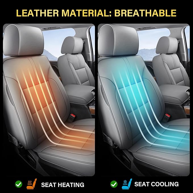 Coverado Chevy Silverado Seat Covers Full Set, Faux Leather Car Seat Covers Fit for 2014-2018 1500, 2015-2019 2500HD 3500HD C