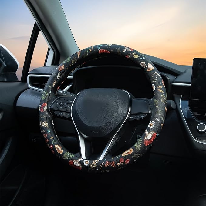 Mushroom Steering Wheel Cover Auto Leather Steering Wheel Protector, Anti-Slip, Breathable, Absorbing Sweat, Universal Mushro