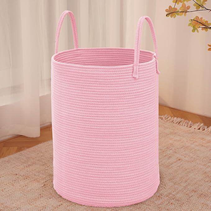 JMvicyroam Large Woven Laundry Basket Hamper,100L Cotton Rope Storage Bin for Blankets,Toys and Clothes,Decorative Tall Nurse