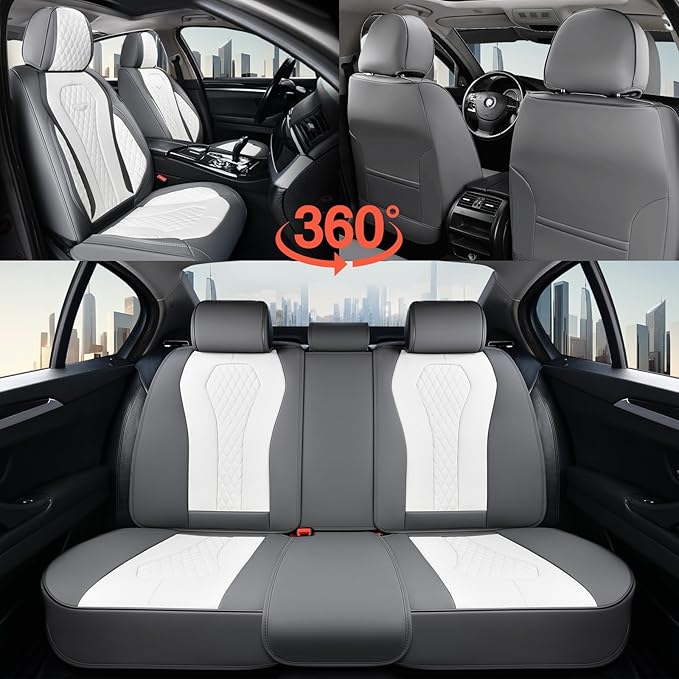 Coverado Seat Covers, Car Seat Covers Full Set, White Car Seat Cover, Car Seat Cushion Waterproof, Front Seats Back Seat Cove