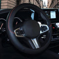SHIAWASENA Car Steering Wheel Cover, Leather, Universal 15 Inch Fit, Anti-Slip & Odor-Free (Black)
