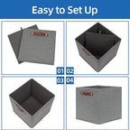 Temary 12x12 Storage Cube Bins 4 Pack Fabric Storage Cubes Storage Bins with Leather Handles, Storage Baskets Foldable Cube O