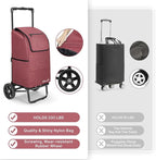 KEDSUM 2 in 1 Shopping Carts for Groceries, 330 lbs Grocery Cart on Wheels, Foldable Utility Carts with Wheels, Load-Bearing Hand Truck with Waterproof Bag for Shopping, Camping, Laundry, Garden, Red