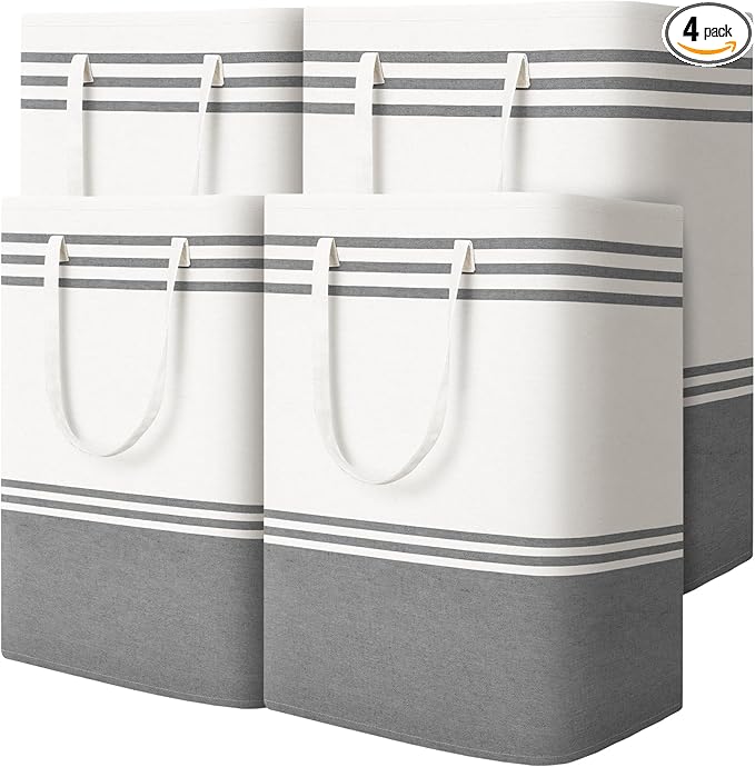 4 Pack Large Laundry Baskets, Laundry Hampers, Freestanding Waterproof Collapsible Clothes Bag with Extended & Reinforced Han