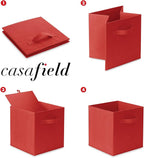 Casafield Set of 6 Collapsible Fabric Cube Storage Bins, Red - 11" Foldable Cloth Baskets for Shelves, Cubby Organizers & Mor