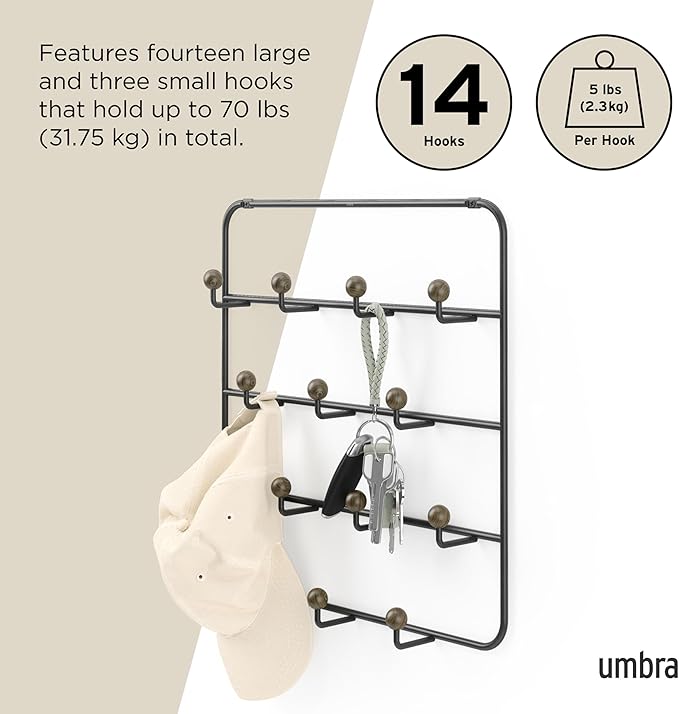 Umbra Estique Over The Door Coat Rack & Multi-Use Organizer, for Coats, Bags, Hats & More, Black/Walnut