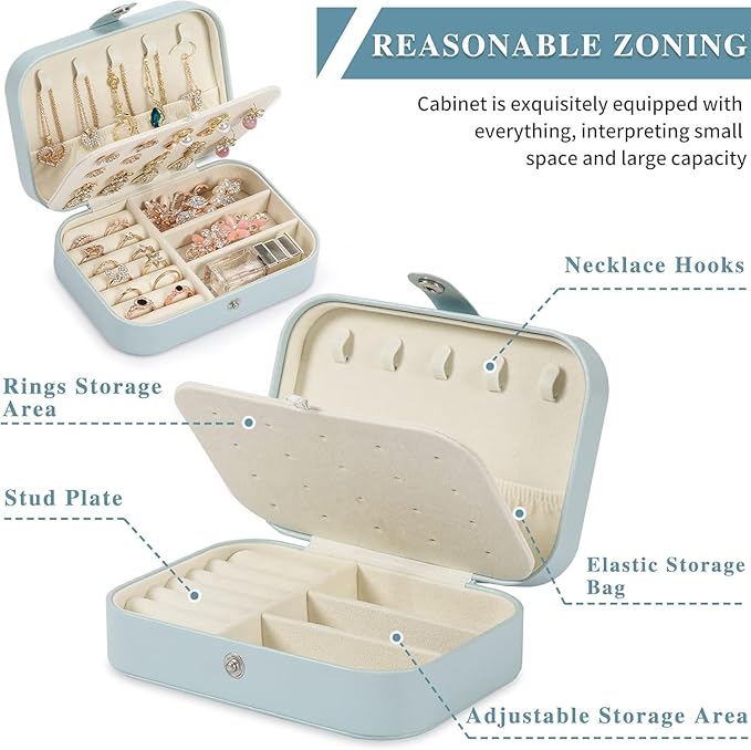 Travel Jewelry Box, PU leather Small Jewelry Organizer For Female Girls, double layer portable mini travel case for storing e