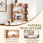 Solid Wood Wall Shelf 3-Tier,Small Side Table,Rustic Floating Shelves Wall Mounted Storage Rack,Rattan Drink Table, Round Sid