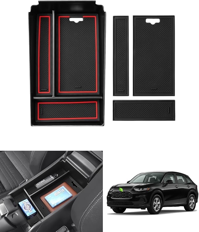 Autorder Center Console Organizer for 2023-2026 Honda HR-V HRV Accessories Armrest Storage Box Secondary Insert Tray with 2 Color Mats