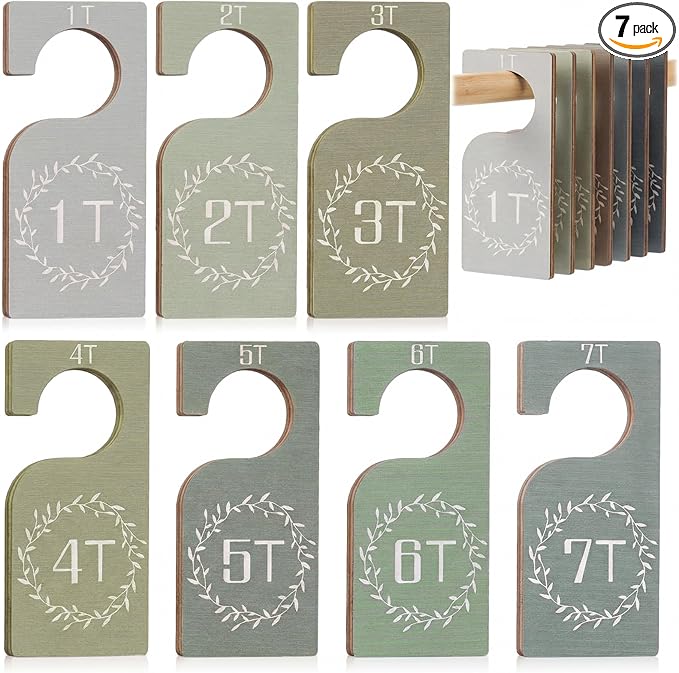 Patelai 7 Pcs Wooden Baby Closet Dividers for Clothes Organizer 1T to 7T Hanger Closet Dividers Nursery Organization for Home