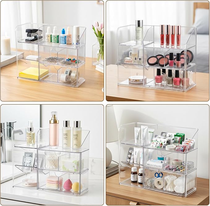 3 Tier Medicine Cabinet Organizer, Bathroom Medicine Cabinet Organizer with Removable Dividers, Narrow Makeup Organizer with 