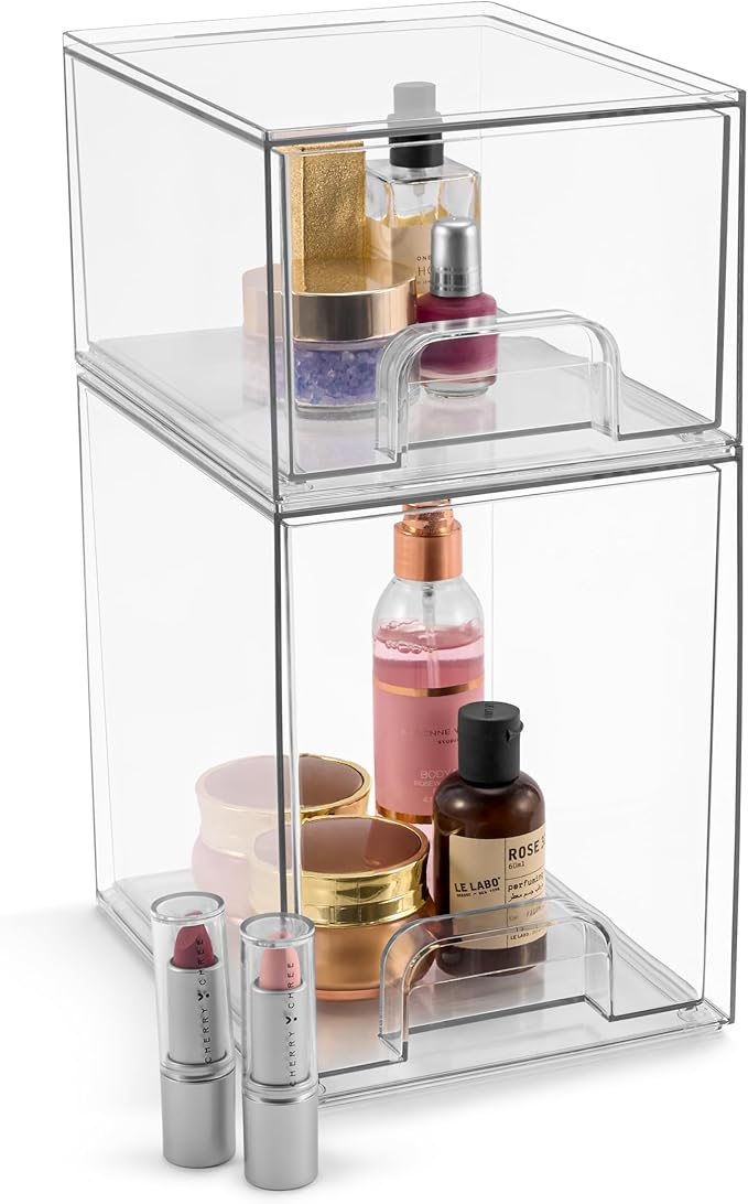 Sorbus Acrylic Storage Containers - 2 Pack, Stackable Storage Bins Set for Bathroom Organization - Clear Acrylic Drawer Organ