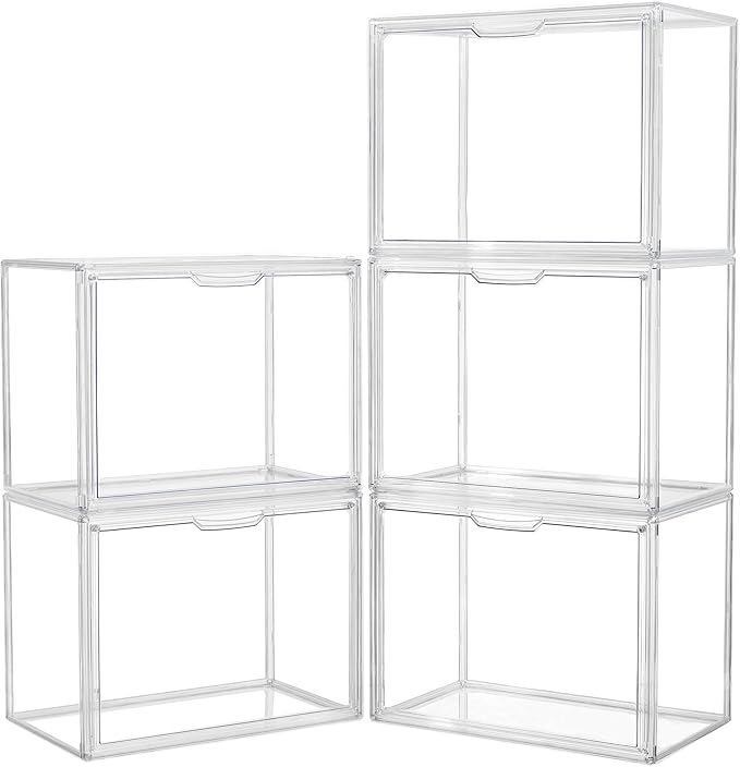 Acrylic Box Display Case, Clear Plastic Stackable Storage Bins with Magnetic Attraction Lid, Showcase for Cosmetic, Large Fig