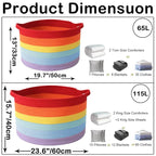115L Large Blanket Basket,23.6" L x 23.6" W x 15.7" H Rope Woven Baskets with Handles, Toys Storage Bins,Laundry Basket Perfe