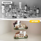 Asayuee 2-Tier Corner Bathroom Counter Organizer with Top Toothbrush Holders,Large Makeup Organizer Countertop with Brush Hol