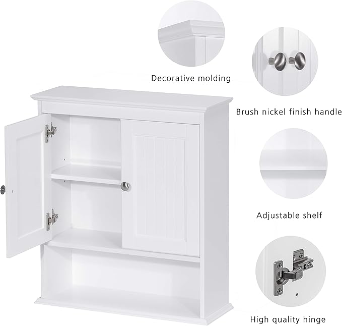 Spirich Bathroom Cabinet Wall Mounted with Doors, Wood Hanging Cabinet with Doors and Shelves Over The Toilet, Bathroom Wall 