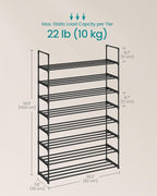 SONGMICS Shoe Rack, 8-Tier Shoe Organizer, Metal Storage Shelf, Upright or Upside Down, for 32-40 Pairs, Stackable, for Entry