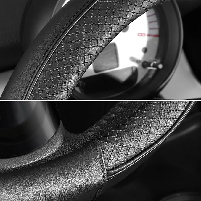 SEG Direct Steering Wheel Cover 14-14.25 inch (35.5-36 cm) Small Size, Microfiber Leather, Non-Slip Comfortable Grip, Fits Ca