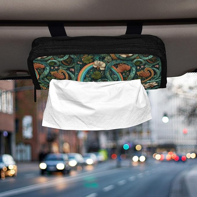 Car Tissue Holder Car Visor Organizer Tissue Box Holder for Car Sun Visor Organizer with Car Vehicle Accessories Essentials Interior for Women Men Teal Vines Flowers Rainbow St.Patrick