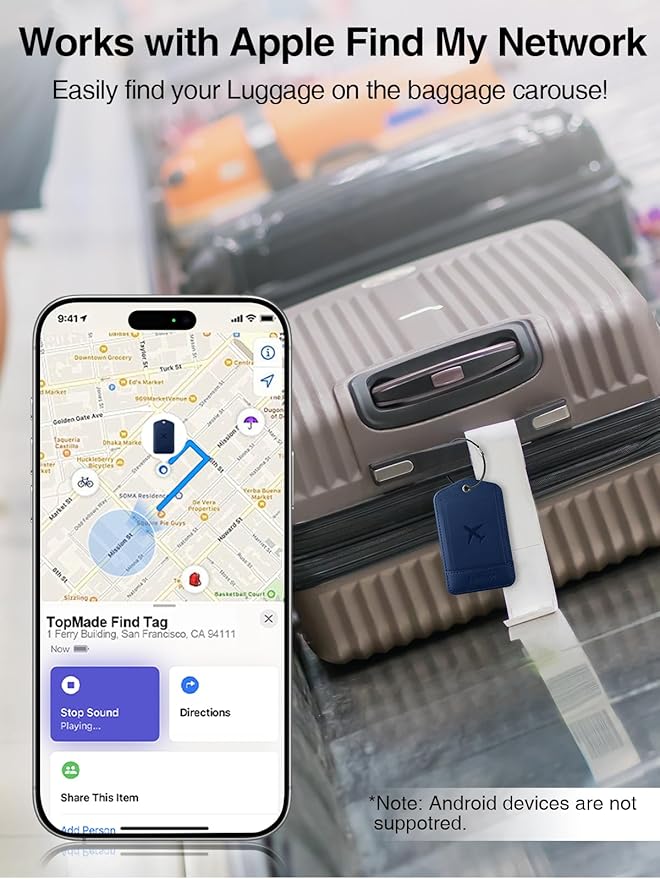 TopMade Smart Luggage Tag with Find My, Premium Leather Luggage Tags for Suitcase, Travel Bags, Backpacks, Anti-Lost Suitcase