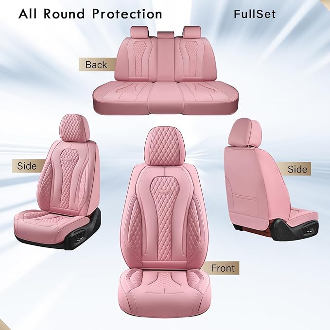Coverado Car Seat Covers Full Set, Pink Seat Covers, Waterproof Car Seat Cover, Car Seat Cushion, Car Seat Covers Front Seats