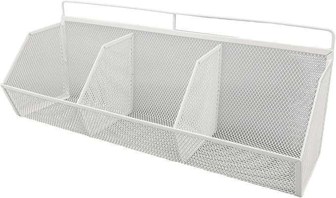 Metal Wire Basket, 3 Grids Wall Hanging Baskets, Wall Mount Slanted Opening Storage Organizer for Kitchen Bathroom Laundry Ro