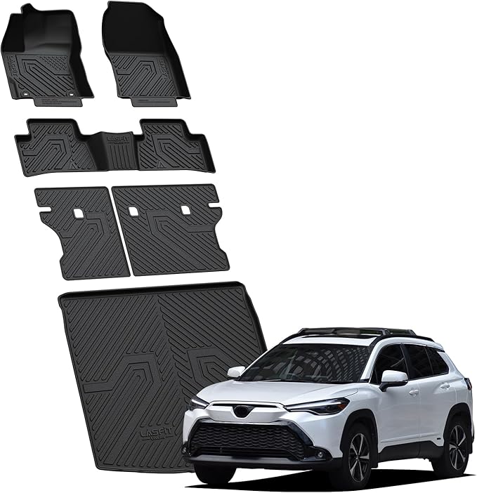 LASFIT Floor Mats Cargo with Backrest Mats for Toyota Corolla Cross Hybrid 2022-2026, TPE All Weather Protection Custom Fit 1st & 2nd Row Floor Liners Trunk Mats for Corolla Cross Black