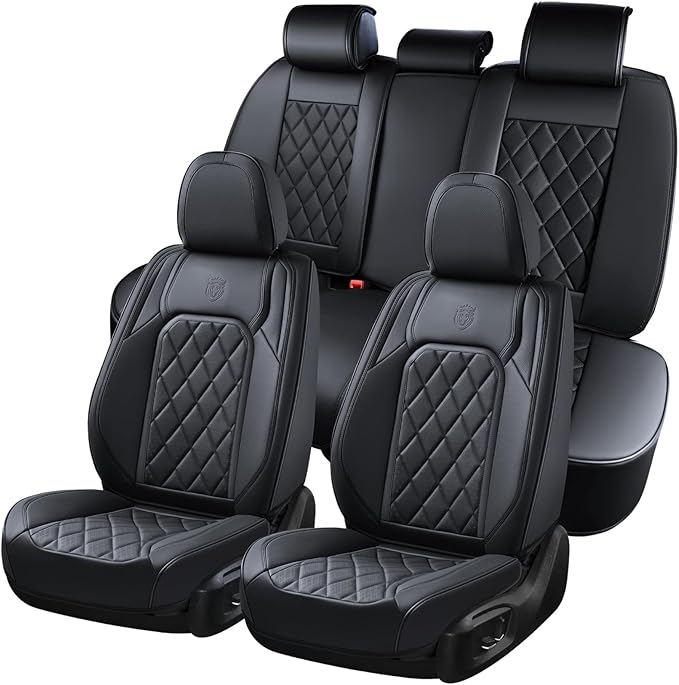 Coverado Car Seat Covers Full Set, Black Seat Covers, Waterproof Faux Leather Car Seat Cover, Luxury Car Seat Cover, Automoti