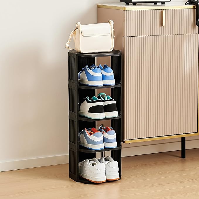 Small Shoe Rack, 5 Tier Plastic Vertical Shoe Rack for Small and Narrow Spaces, Free Standing Shoe Organizer for Closet, Entr