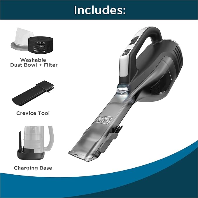 BLACK+DECKER Dustbuster Reveal Handheld Vacuum Cordless, Car Vacuum Portable Cordless, LED Light, Long Run Time, Rechargeable