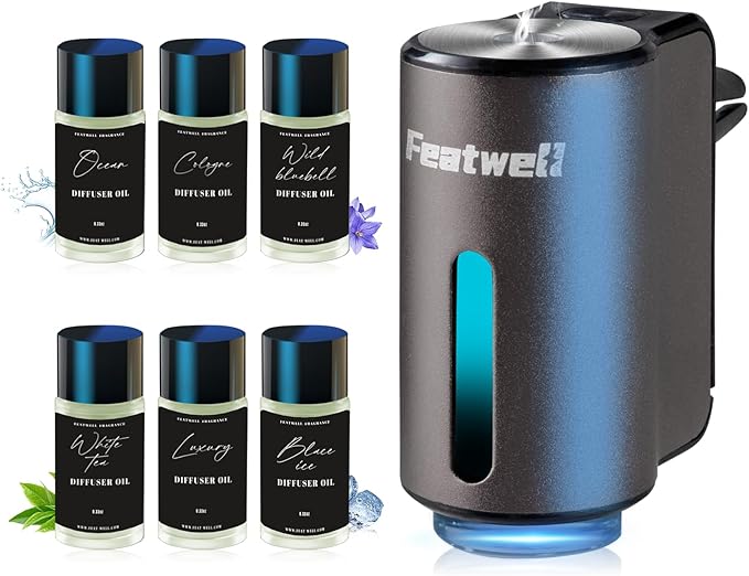 Featwell Car Air Freshener, Three Adjustable Modes Intelligent Aroma Diffuser, Rechargeable Car Diffuser Air Freshener, Grey