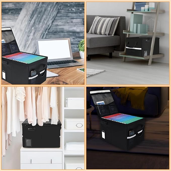 File Box with Lock 5200°F with Heat Insulated,Fireproof Box File Storage Organizer Anti-Static,Collapsible Fireproof Document