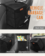 Car Trash Can with Lid, Cute Leakproof Car Trash Garbage Bag Hanging Vehicle Trash Bin Small Portable Automotive Garbage Cans Organizer for Back/Front Seat/Console(2.8 Gallons,Black)