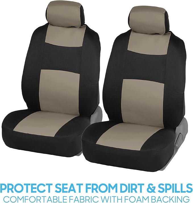 BDK PolyPro Car Seat Covers Full Set in Light Beige on Black, Front and Rear Split Bench Seat Covers for Cars, Easy to Instal