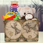 Globe Travel World Map Storage Basket Collapsible Cloth Storage Cube Basket Bins Organizer with Handles Rectangular Large Toy