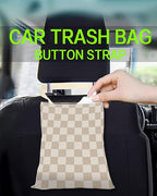 Car Trash Can, Durable Hanging Car Trash Garbage Bag, Cute Automotive Garbage Cans Organizer, Luxury Beige Checkerboard