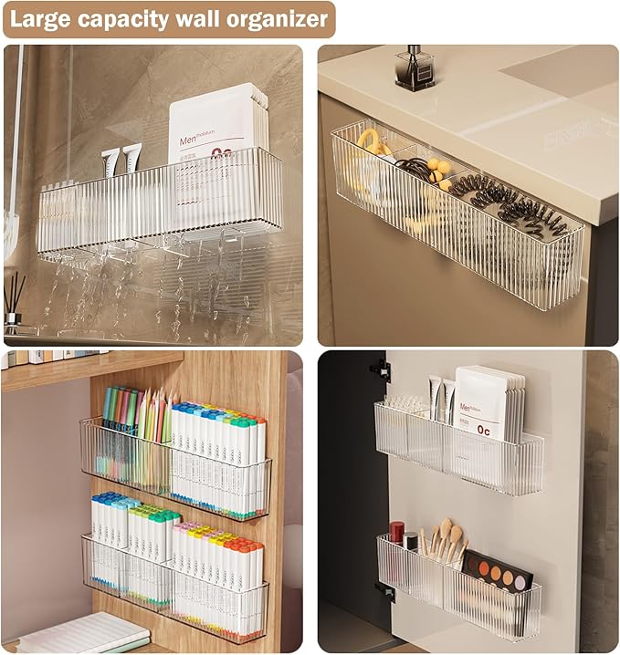 2 Pack Wall Mount Marker Organizer,Art Caddy Floating Makeup Organizer,Clear Floating Shelves Acrylic Wall Storage for Office