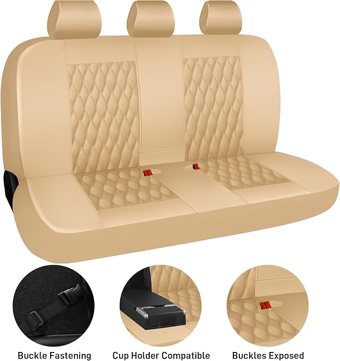 CAROMOP Faux Leather Car Seat Covers Full Set,Luxury and Comfortable Covers for Cars,Split Bench Compatible Car Interior Cove