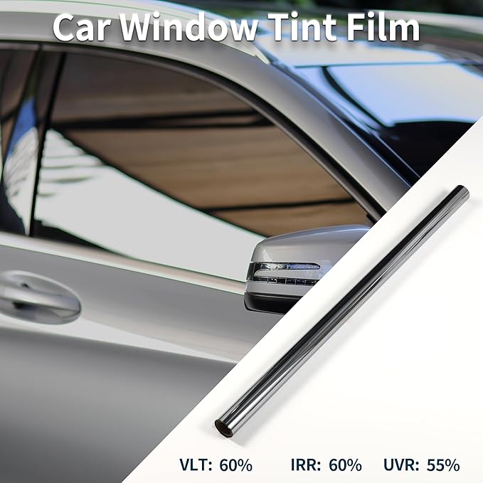 Nano Ceramic Car Window Tint Film VLT 60% IRR 60% UVR 55% Silver Tone 5ft x 24inch Privacy Film 2mil PET 1 Pc