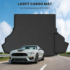 LASFIT Cargo Mat for Ford Mustang 2015-2023 (with or Without Subwoofer) Trunk Liner, Custom Fit All Weather Protector TPE One-Piece Design Easy Installation Trunk Mat, 1pc Black