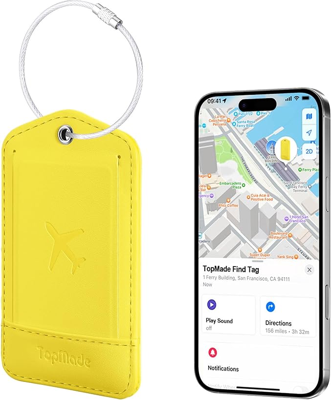 TopMade Smart Luggage Tag with Find My, Premium Leather Luggage Tags for Suitcase, Travel Bags, Backpacks, Anti-Lost Suitcase
