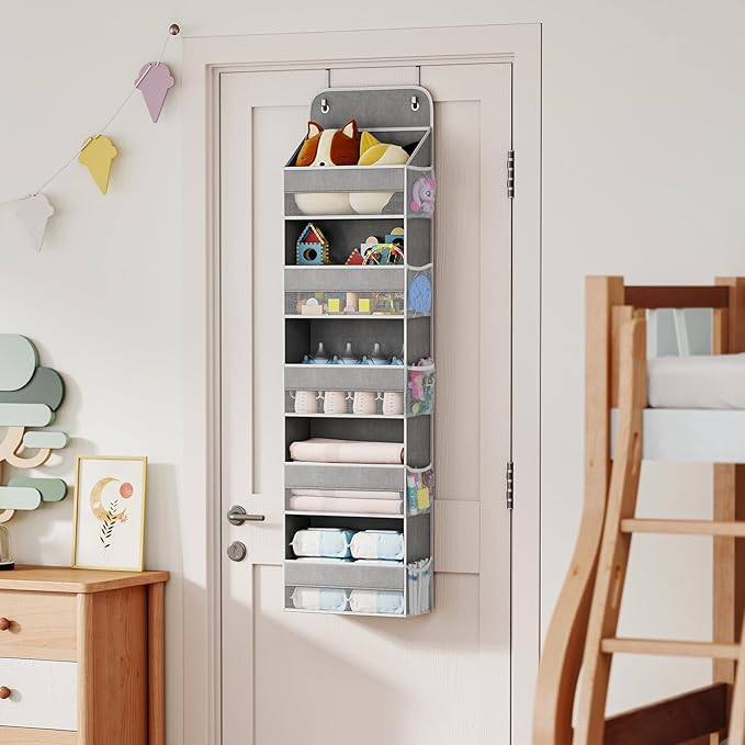 LAMU 5-Tier Over The Door Organizer Hanging, Swing - Proof Closet Behind Door Storage for Baby Clothes, Back of Door Organize