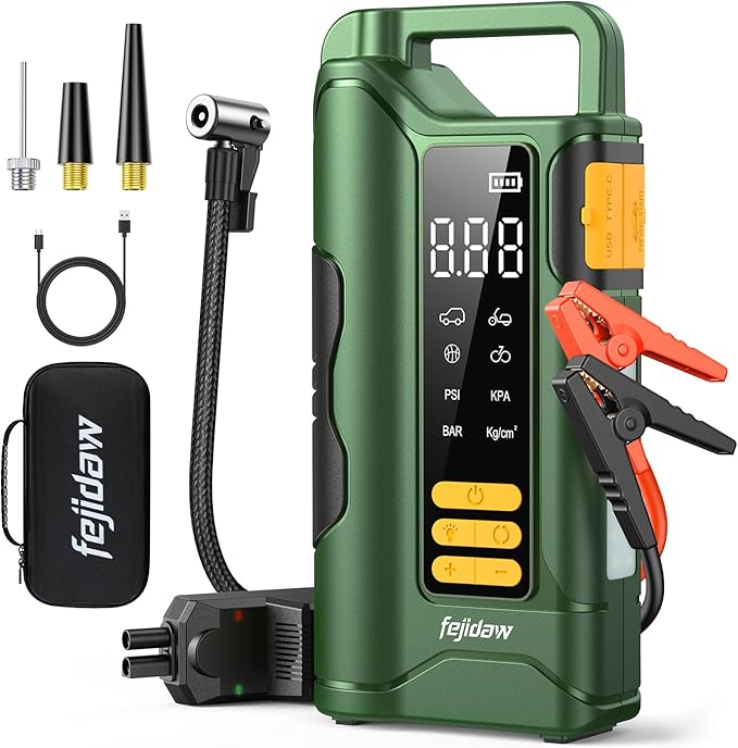 Jump Starter with Air Compressor,5000A Car Battery Jumper Starter, 16000mAh Battery Jumper Starter Portable for 10L