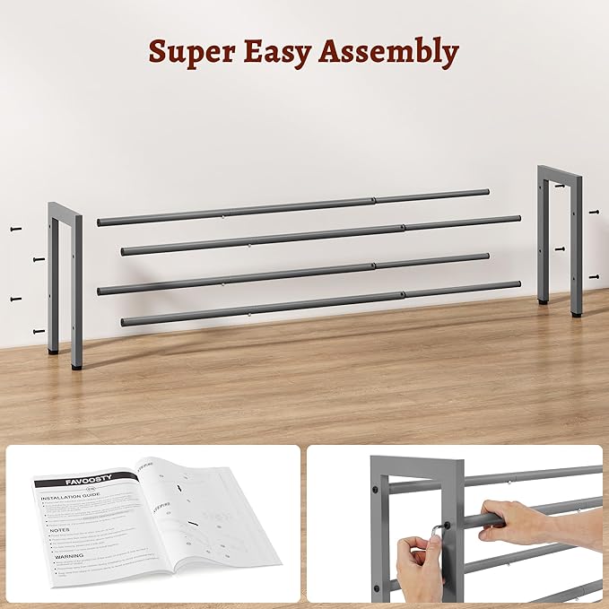 FAVOOSTY 2-Tier Expandable Shoe Rack, Adjustable Shoe Shelf Storage Organizer Space Saving Metal Free Standing Shoe Rack for 