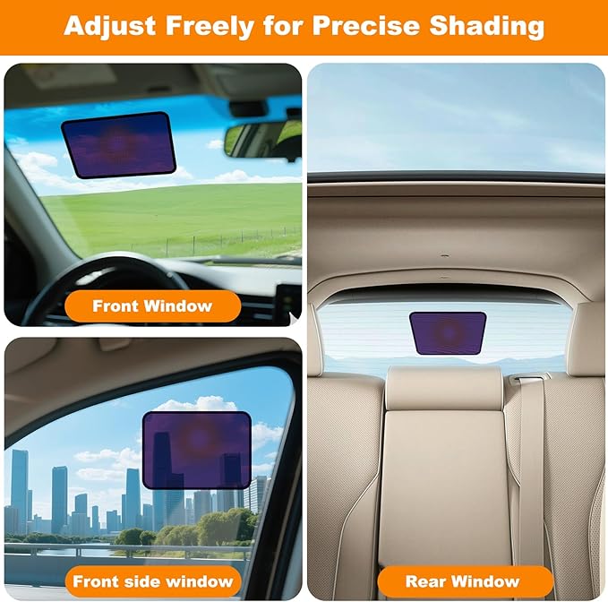 Square Static Cling Car Window Shades for Windshield & Side Windows – Universal Fit (9.84" x 7.09") Driver Side Window Sunshade, Glare-Reducing Window Cover with Durable Mesh & Dark PVC Film