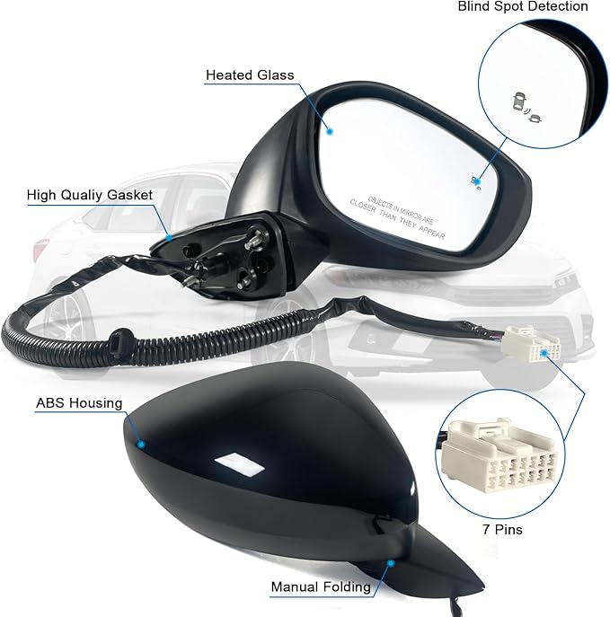 Right Passenger Side Mirror Fits 2022-2025 HONDA CIVIC Sedan/Hatchback With Power Glass, Heated, Blind Spot Detection and Manual Folding Match to Crystal Black Pearl Replace HO1321351 (7 Pins)